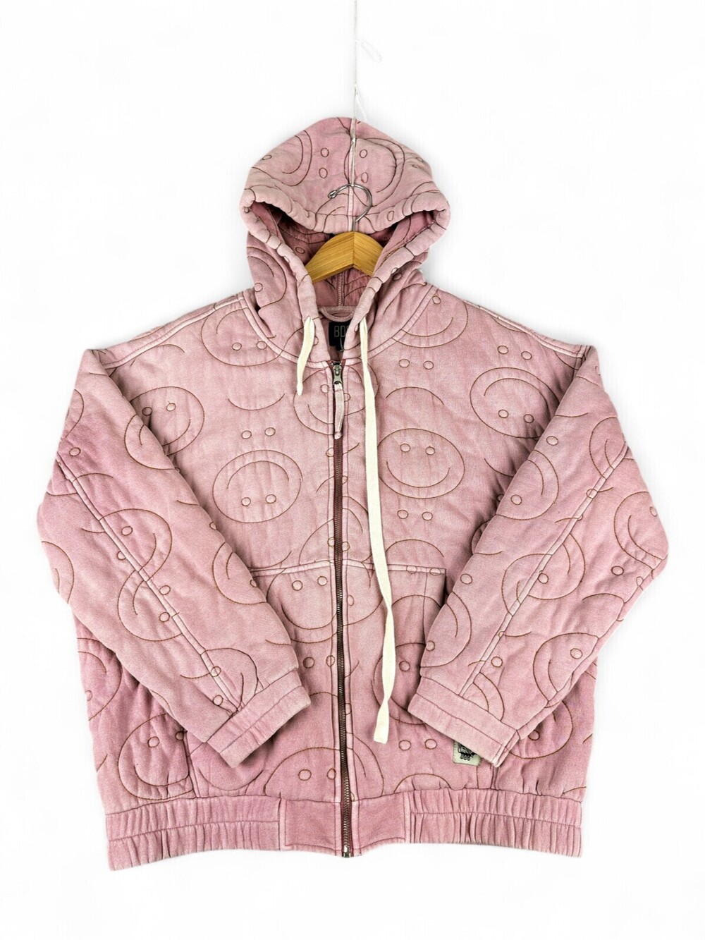 BDG Quilted Smiley Zip Hoodie Jacket - Women's S - Pink